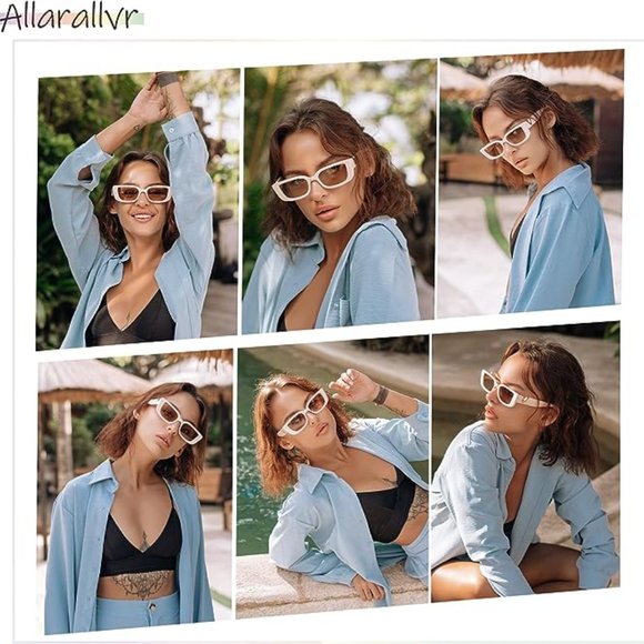 2 Pack Vintage Rectangle Sunglasses for Women 90s Retro - Picture 2 of 5